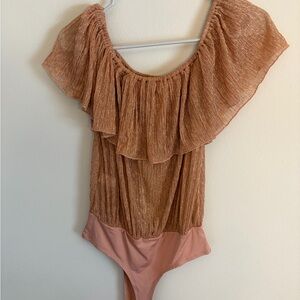 Lulu's Shimmering Pink Ruffled Bodysuit
